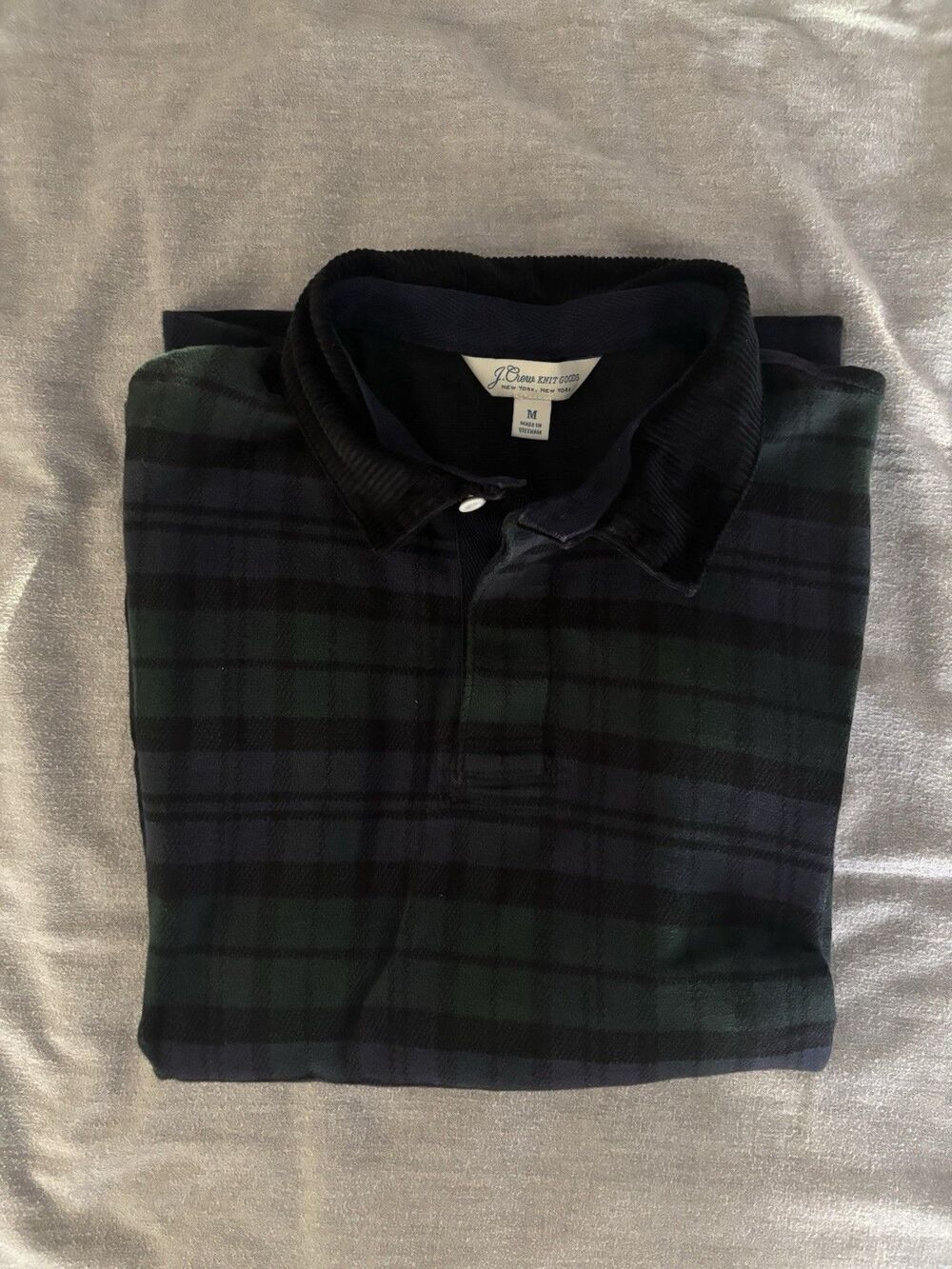 J. Crew Black watch Rugby With Corduroy Collar
